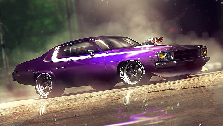 HD wallpaper: purple car, plymouth road runner, muscle car, classic car,  wheel | Wallpaper Flare