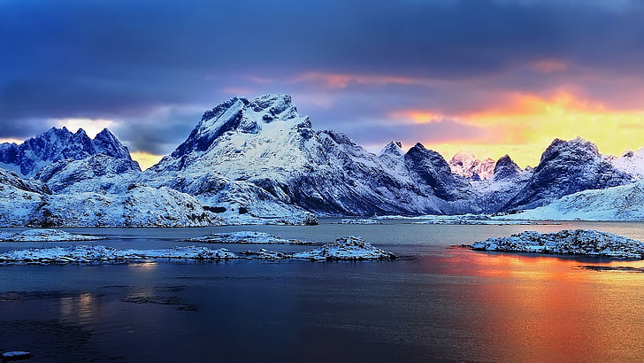 Norway Sunset Snowy Mountains Winter Landscape Hd Wallpaper Widescreen 3840×2160
