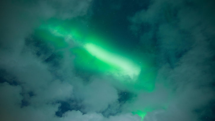 green, sky, atmosphere, polar lights, northern lights, cloud, HD wallpaper