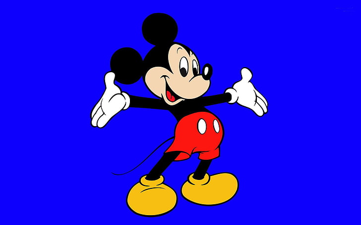 Disney Mickey Mouse, blue, cartoon, colored background, men, emotion