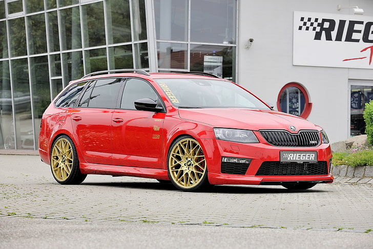 red station wagon, tuning, Skoda, universal, Rieger, 2014, Combi
