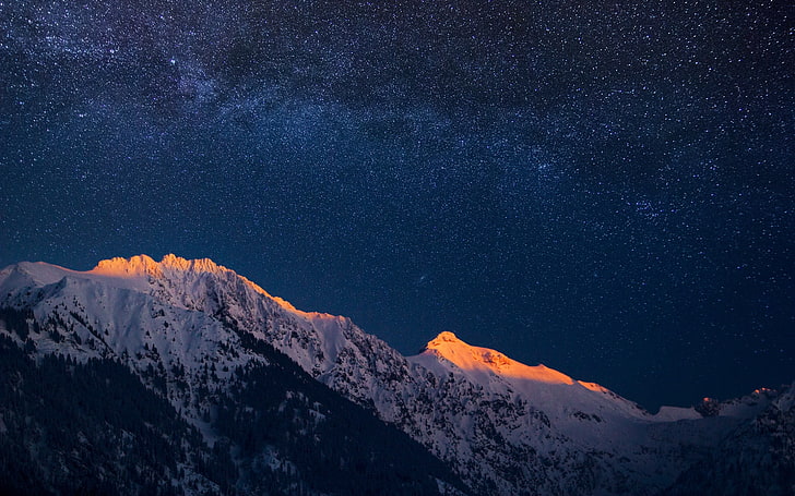 white mountain digital wallpaper, Milky Way, space, nature, scenics - nature