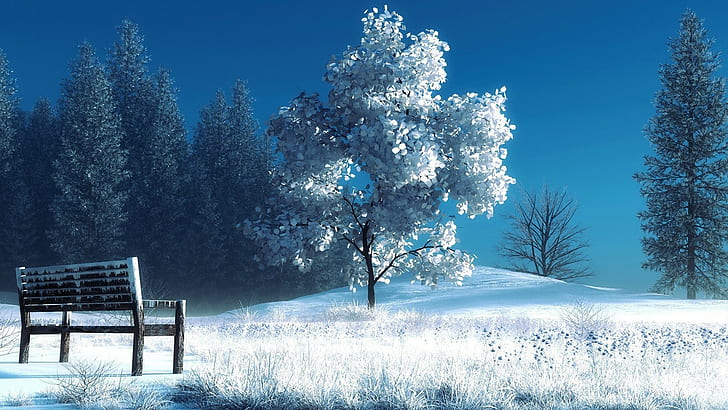 winter, snow, trees, nature