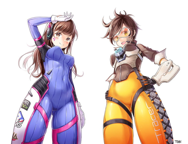 Overwatch D.Va and Tracer illustration, anime, anime girls, Tracer (Overwatch)