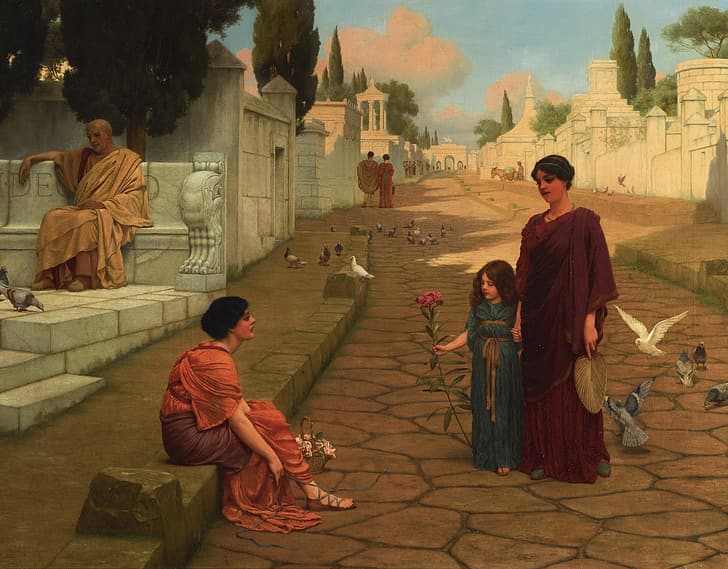 artwork, painting, Greek, Greece, classic art, birds, women, HD wallpaper