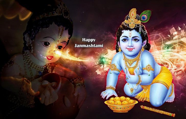 HD wallpaper: Janmashtami Festivals, Lord Krishna, Festivals / Holidays,  human representation | Wallpaper Flare