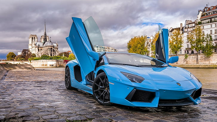 car, Lamborghini Aventador, blue cars, vehicle