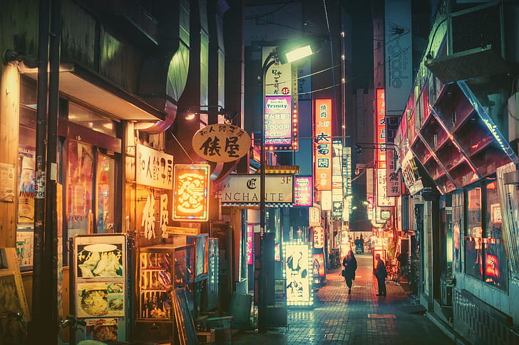 Masashi Wakui, Japan, night, neon, HD wallpaper