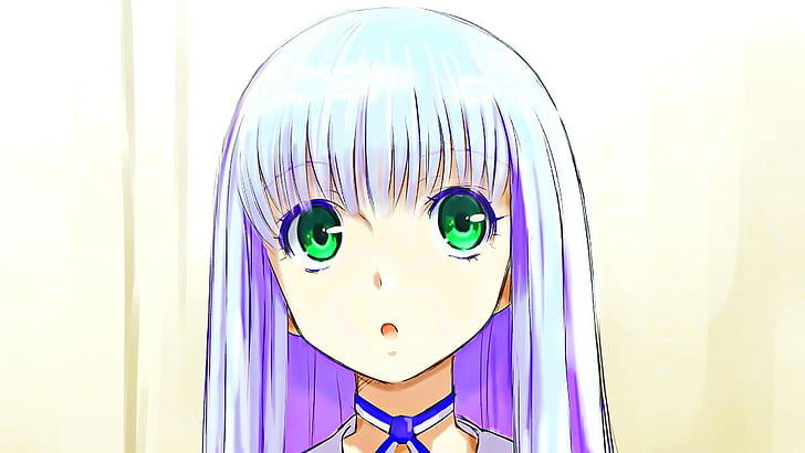 anime, anime girls, violet hair, open mouth, green eyes, long hair, HD wallpaper