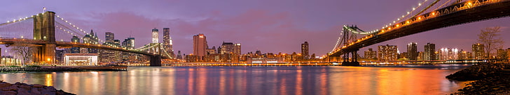 Brooklyn Bridge, and Manhattan Bridge, New York, North America
