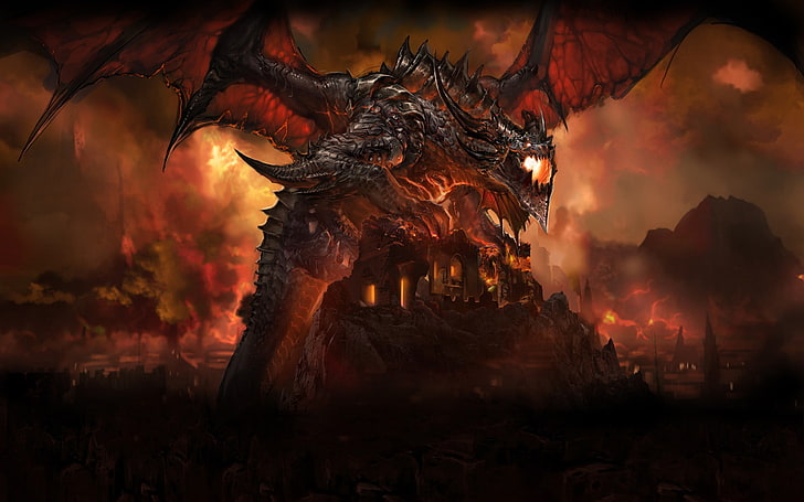 World of Warcraft Deathwing wallpaper, World of Warcraft: Cataclysm, HD wallpaper