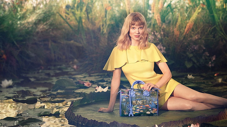 blonde, lily pad, Léa Seydoux, sitting, hair, blond hair, one person, HD wallpaper