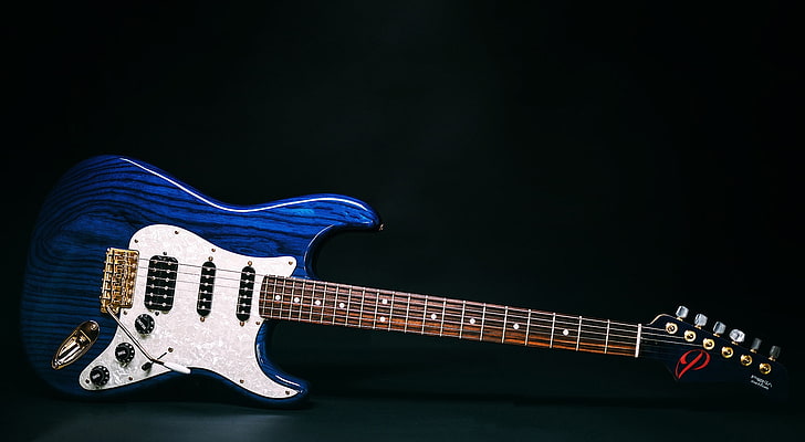 Guitar Stratocaster, blue electric guitar, Music, instrument