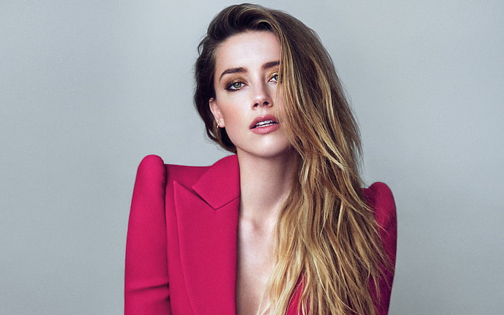 Amber Heard Marie Claire 2015, women's red coat, Female Celebrities, HD wallpaper