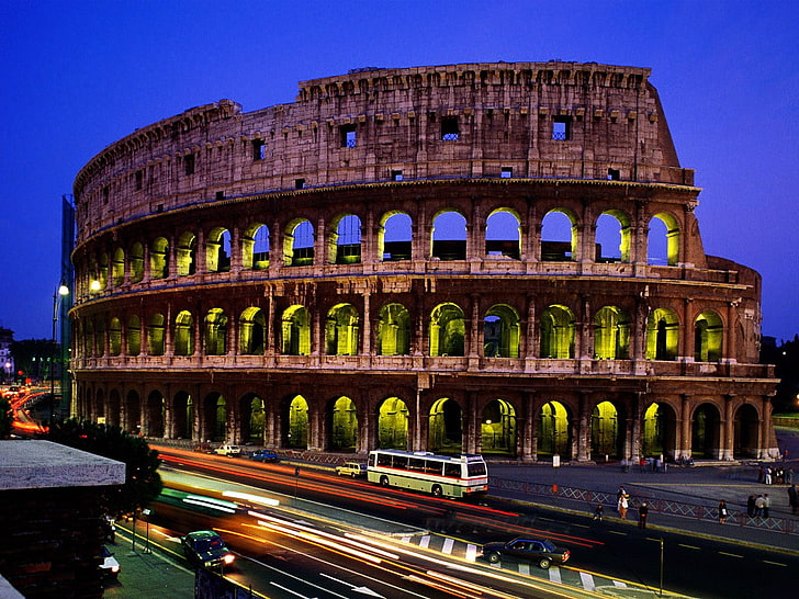 town, lights, Rome, ruin, architecture, photography, road, Colosseum
