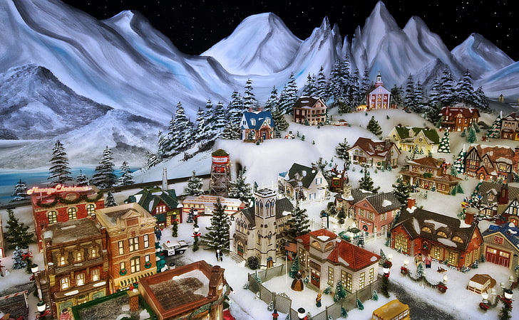 Christmas Night Village In Snowy Christmas Wallpaper Hd  Wallpapers13com