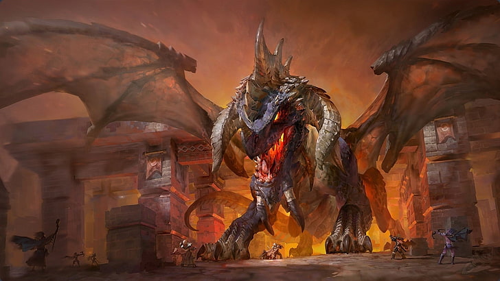 grey dragon illustration, World of Warcraft, fan art, video games, HD wallpaper
