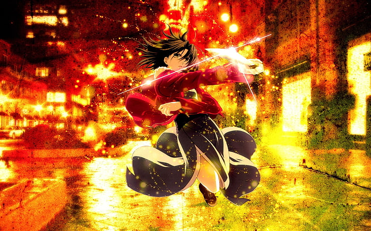 Type-Moon, Ryougi Shiki, Takeuchi Takashi, anime, illuminated, HD wallpaper