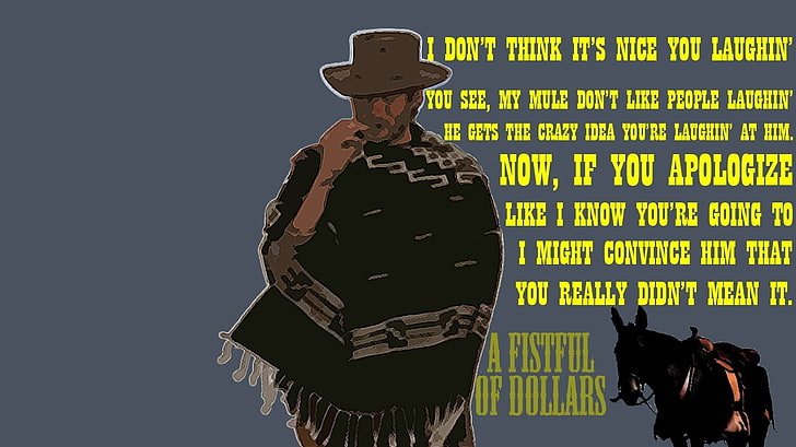 cowboy illustration with texts, Clint Eastwood, Man with No Name