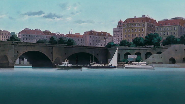 Studio Ghibli, anime, built structure, architecture, water, HD wallpaper