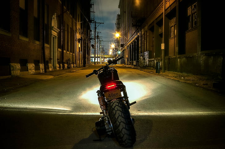 black cruiser motorcycle game application, street, urban Scene