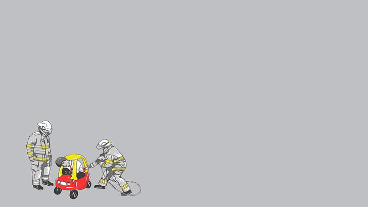 yellow and red cozy coupe illustration, minimalism, humor, artwork, HD wallpaper