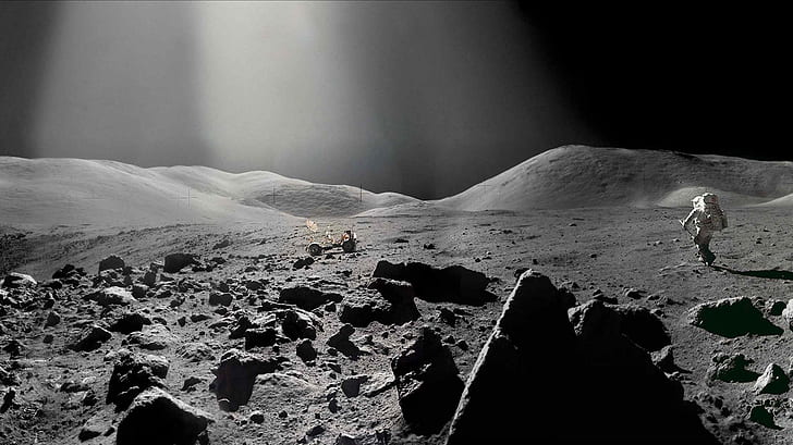 Lunar Landing Rover Astronaut Lunar Lander Moon Landing Moon Alien Landscape HD, HD wallpaper