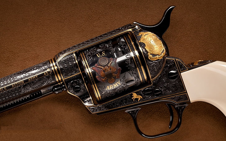 black revolver pistol, gun, Colt, movies, revolvers, indoors