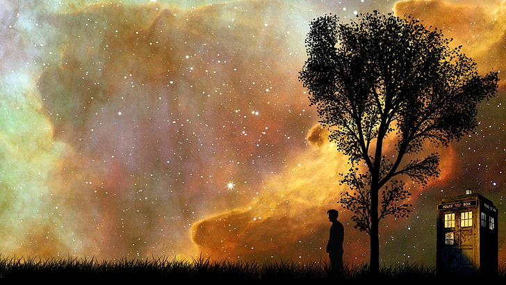 silhouette of a man standing in front of the tree, Doctor Who, HD wallpaper