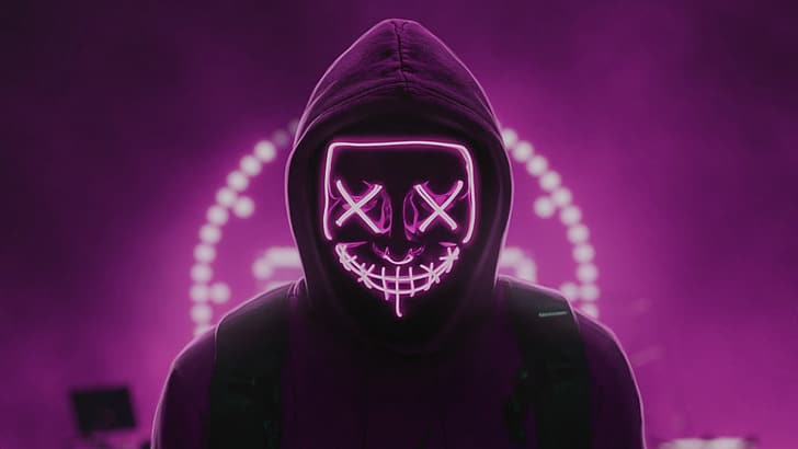 violet skin, mask, lights