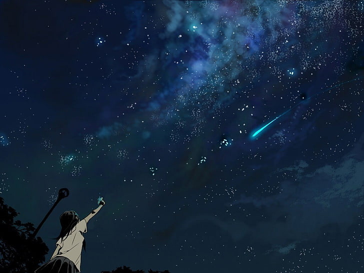 girl pointing her hand to stars clip art, anime, shooting stars
