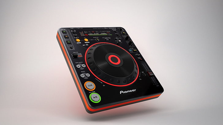 black and red Pioneer DJ turntable, deck, vinyl, sampler, sound, HD wallpaper