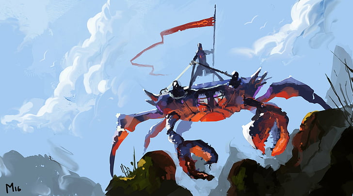 Fantasy, Creature, Banner, Crab, Knight, Warrior, nature, group of people