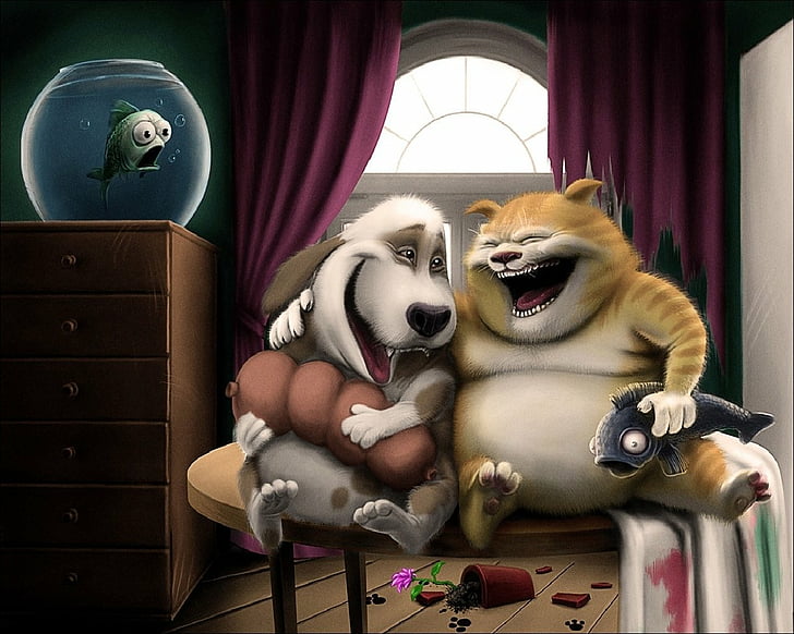 HD wallpaper: Humor, Animal, Cartoon, Cat, Dog | Wallpaper Flare