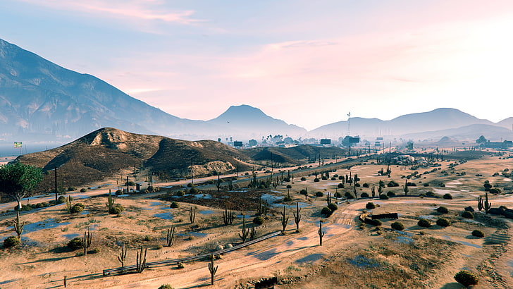 brown land near mountain, Grand Theft Auto V, video games, sky, HD wallpaper