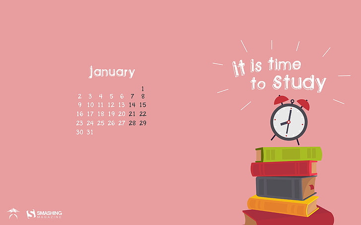Wake Up Its Time To Study-January 2017 Calendar Wa.., clock, communication