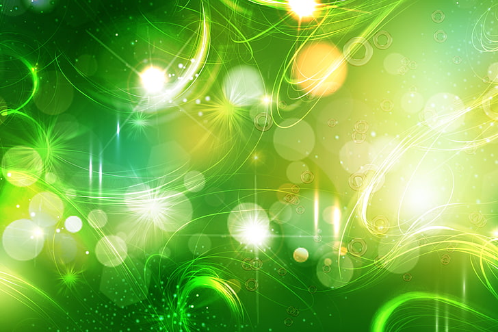 green bokeh abstract digital wallpaper, glare, shine, circles, HD wallpaper
