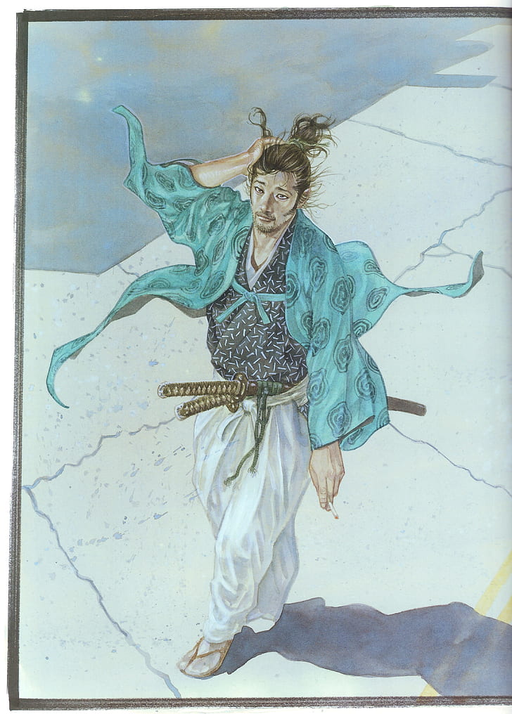 Vagabond, Inoue takehiko, Vagabond: Water, samurai, watercolor, HD wallpaper