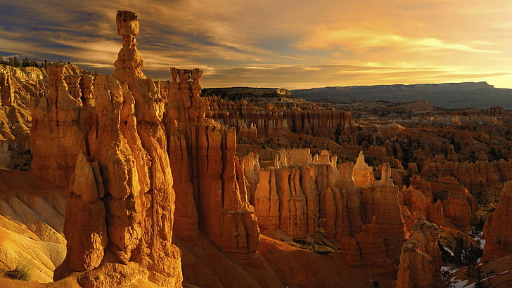 sunset, bryce canyon, rocks, national park, rocky, hoodoos, HD wallpaper