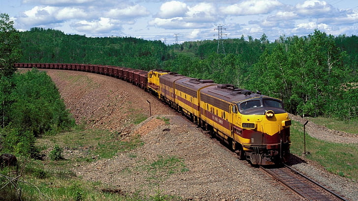 train, railroad track, trees, landscape, HD wallpaper