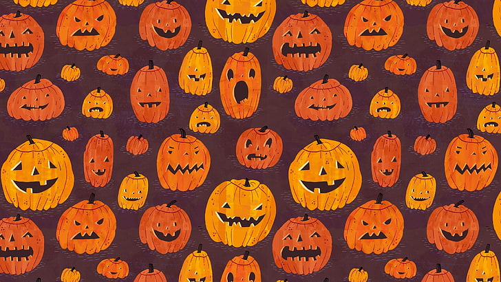 pumpkin, Halloween, orange color, backgrounds, large group of objects, HD wallpaper