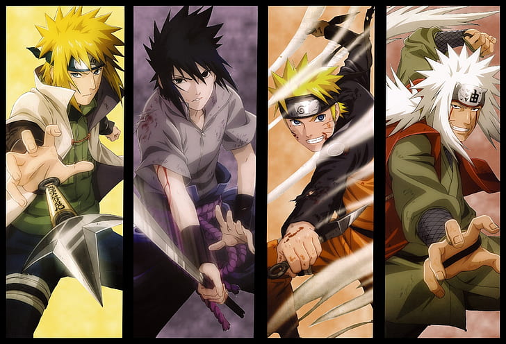 uchiha sasuke naruto shippuden kunai yondaime minato namikaze naruto uzumaki panels swords jiraiya Anime Naruto HD Art, HD wallpaper
