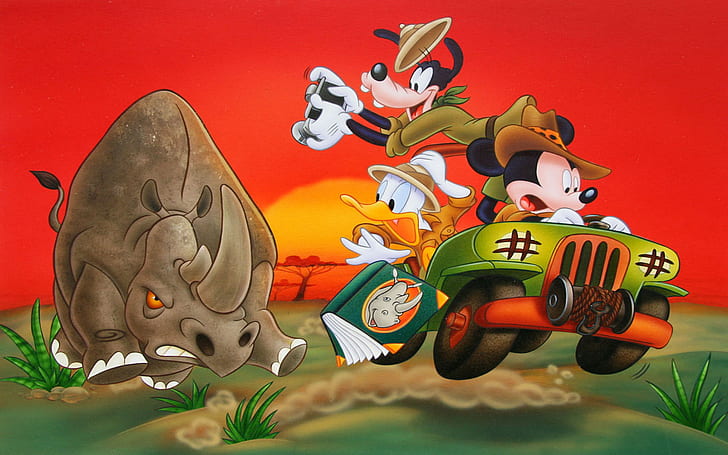 Mickey Maus Goofy And Donald Duck Safari In Africa Theme African Rhino 1920×1200, HD wallpaper