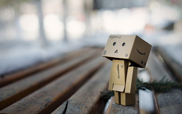 black and gray power bank, depth of field, Danbo, bench, focus on foreground, HD wallpaper