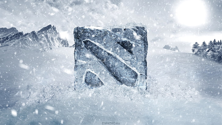 Dota 2 logo, frozen, snow, winter, cold - Temperature, ice, mountain