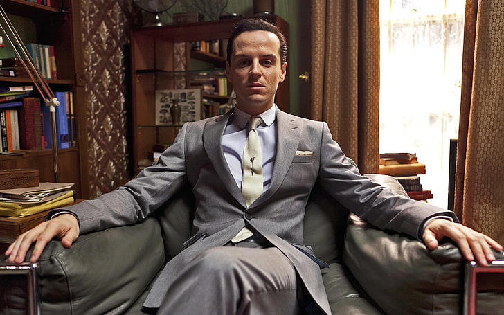 men's gray formal suit jacket, books, chair, costume, the series, HD wallpaper