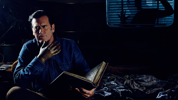 Ash vs Evil Dead, tv series, sitting, one person, adult, reading