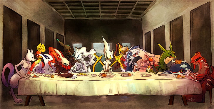 The Last Supper Pokemon digital wallpaper, Pokémon, Rayquaza