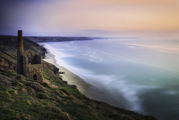 nature, ruin, coast, landscape, sea, Cornwall, HD wallpaper