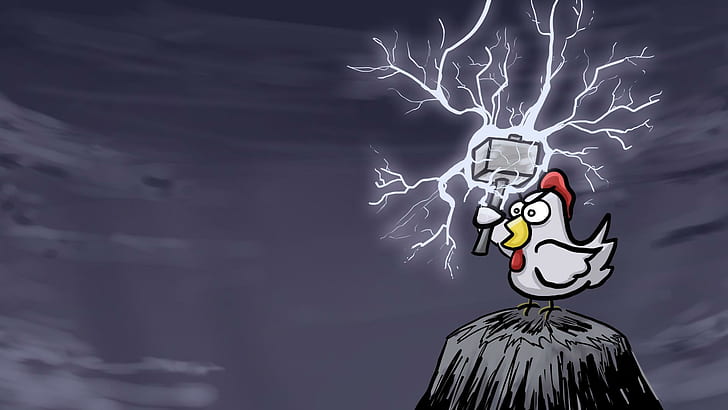 Cartoons Hills Hammer Chickens Lightning Thor High Quality Picture, HD wallpaper
